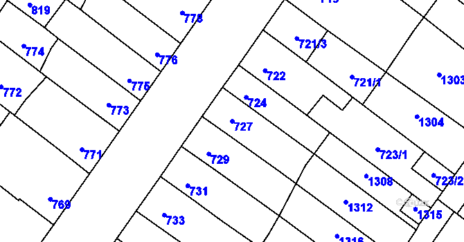 Parcela st. 727 v KÚ Bochoř, Katastrální mapa