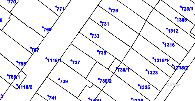 Parcela st. 735 v KÚ Bochoř, Katastrální mapa
