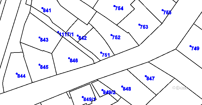 Parcela st. 751 v KÚ Bochoř, Katastrální mapa