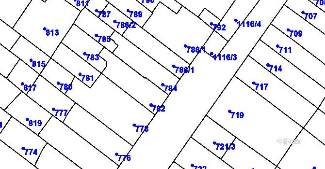Parcela st. 784 v KÚ Bochoř, Katastrální mapa