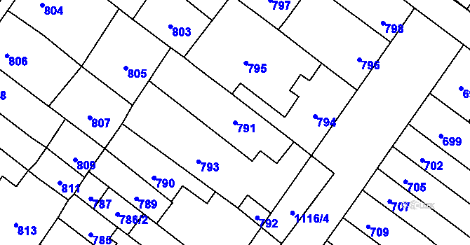 Parcela st. 791 v KÚ Bochoř, Katastrální mapa
