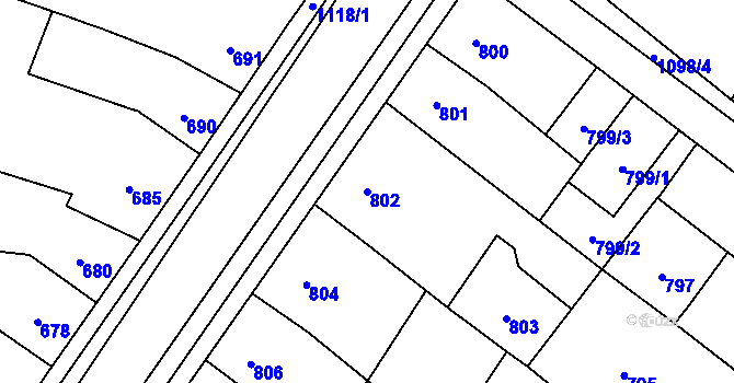 Parcela st. 802 v KÚ Bochoř, Katastrální mapa