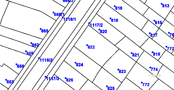 Parcela st. 822 v KÚ Bochoř, Katastrální mapa