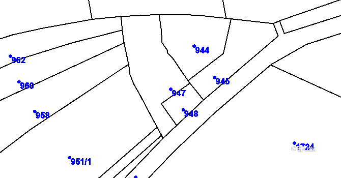 Parcela st. 947 v KÚ Bochoř, Katastrální mapa