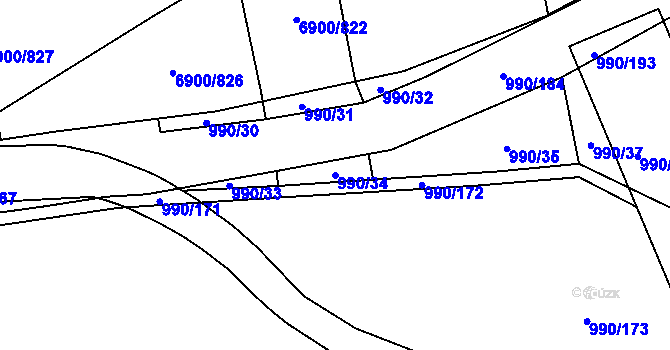 Parcela st. 990/34 v KÚ Bochoř, Katastrální mapa