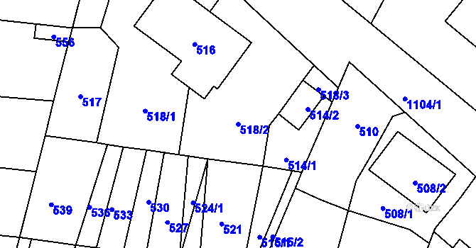 Parcela st. 518/2 v KÚ Bochoř, Katastrální mapa
