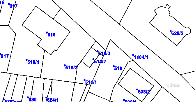 Parcela st. 518/3 v KÚ Bochoř, Katastrální mapa