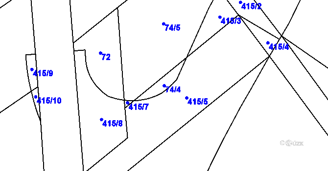 Parcela st. 74/4 v KÚ Věžky u Přerova, Katastrální mapa