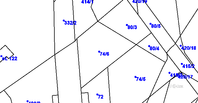 Parcela st. 74/6 v KÚ Věžky u Přerova, Katastrální mapa