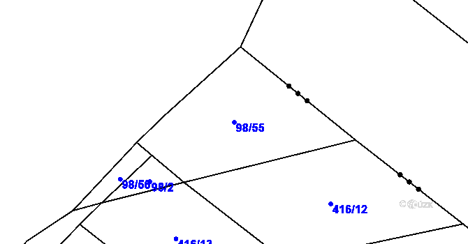 Parcela st. 98/55 v KÚ Věžky u Přerova, Katastrální mapa
