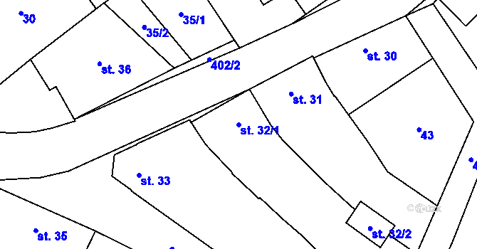 Parcela st. 32/1 v KÚ Věžky u Přerova, Katastrální mapa