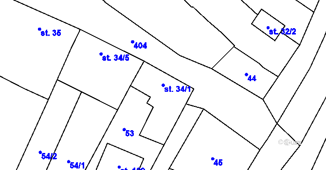 Parcela st. 34/1 v KÚ Věžky u Přerova, Katastrální mapa