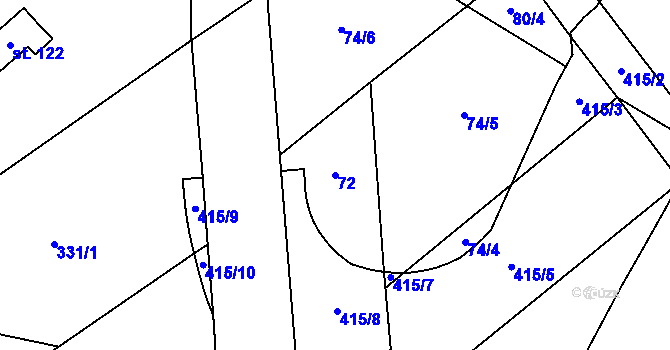 Parcela st. 72 v KÚ Věžky u Přerova, Katastrální mapa