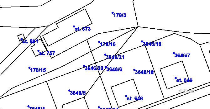 Parcela st. 3646/21 v KÚ Bochov, Katastrální mapa