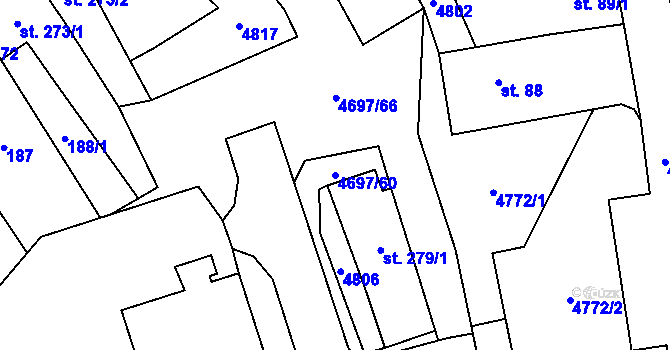 Parcela st. 4697/60 v KÚ Bochov, Katastrální mapa