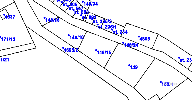 Parcela st. 148/15 v KÚ Bochov, Katastrální mapa