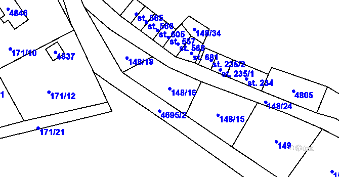 Parcela st. 148/16 v KÚ Bochov, Katastrální mapa