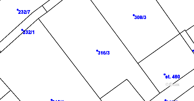 Parcela st. 316/3 v KÚ Bochov, Katastrální mapa