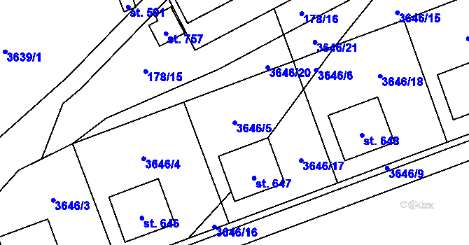 Parcela st. 3646/5 v KÚ Bochov, Katastrální mapa