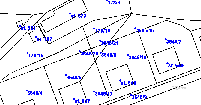 Parcela st. 3646/6 v KÚ Bochov, Katastrální mapa