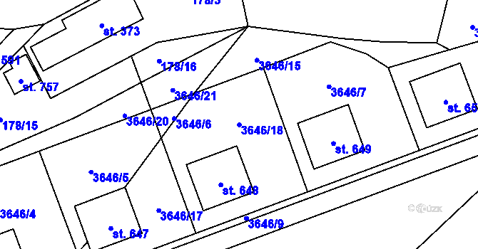 Parcela st. 3646/18 v KÚ Bochov, Katastrální mapa