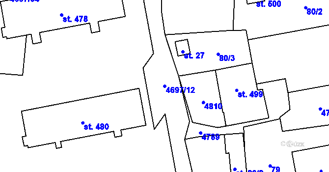 Parcela st. 4697/12 v KÚ Bochov, Katastrální mapa