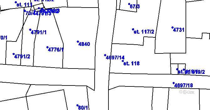 Parcela st. 4697/14 v KÚ Bochov, Katastrální mapa
