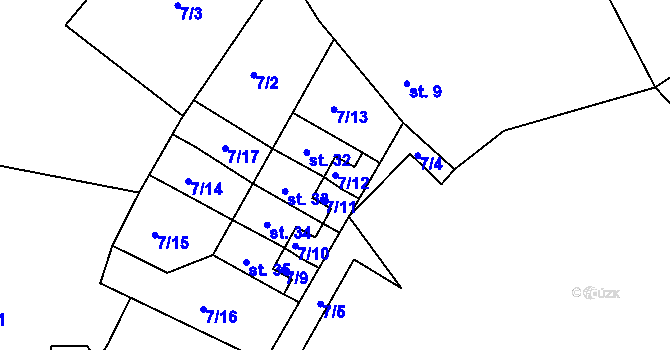 Parcela st. 7/12 v KÚ Sovolusky u Bochova, Katastrální mapa