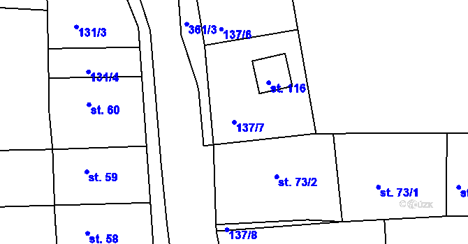 Parcela st. 137/7 v KÚ Teleč, Katastrální mapa