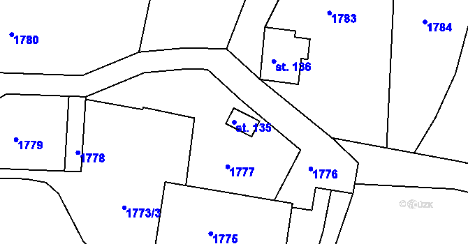 Parcela st. 135 v KÚ Těšetice u Bochova, Katastrální mapa