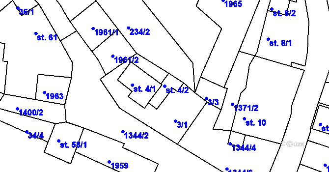 Parcela st. 4/2 v KÚ Těšetice u Bochova, Katastrální mapa