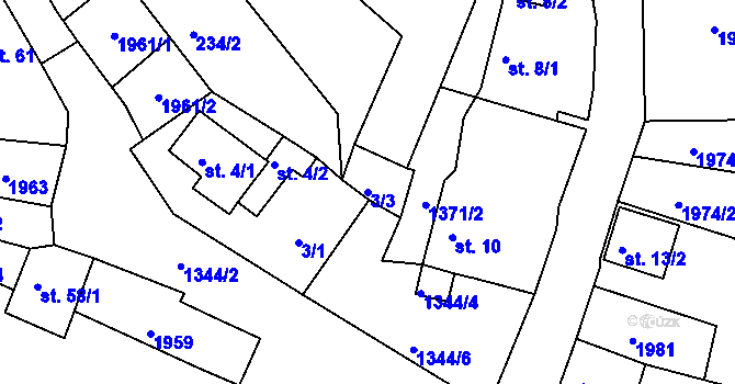 Parcela st. 3/3 v KÚ Těšetice u Bochova, Katastrální mapa