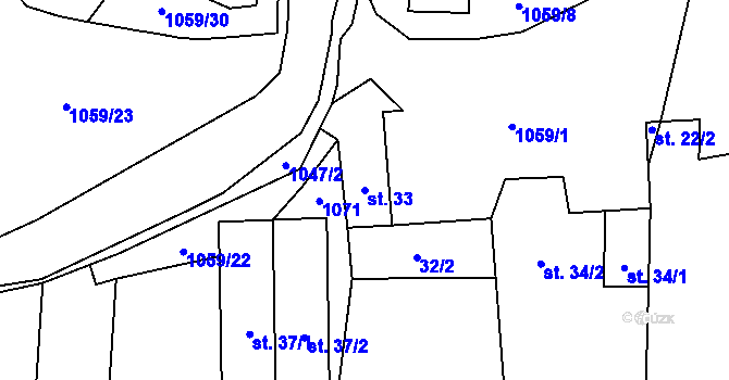Parcela st. 33 v KÚ Bochovice, Katastrální mapa