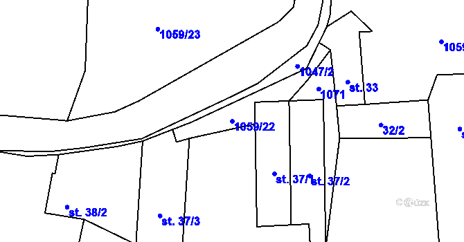 Parcela st. 1059/22 v KÚ Bochovice, Katastrální mapa