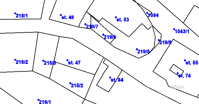 Parcela st. 221/4 v KÚ Bochovice, Katastrální mapa