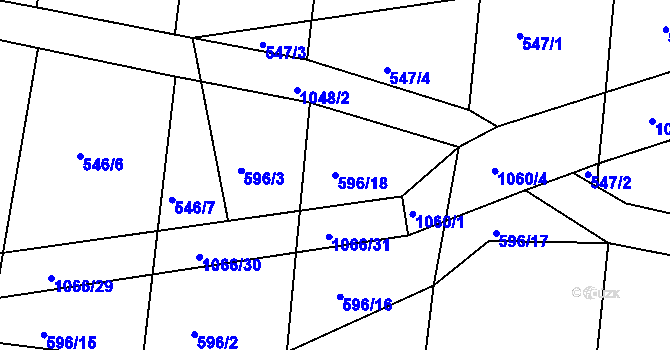 Parcela st. 596/18 v KÚ Bochovice, Katastrální mapa