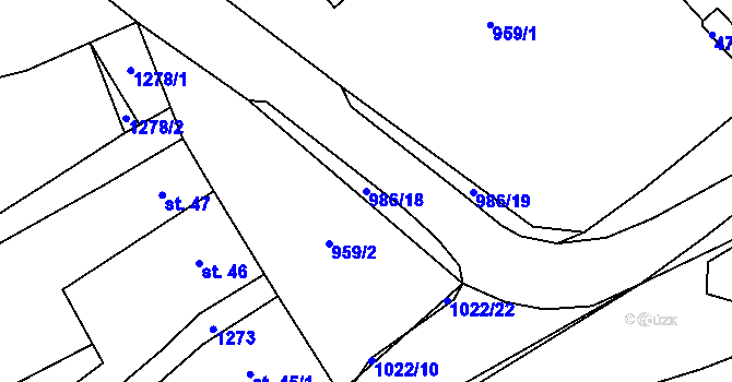 Parcela st. 986/18 v KÚ Bojanov, Katastrální mapa