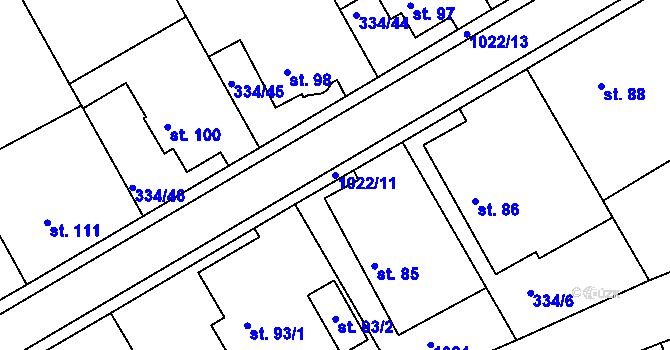 Parcela st. 1022/11 v KÚ Bojanov, Katastrální mapa