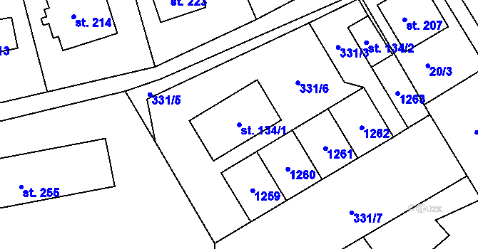 Parcela st. 134/1 v KÚ Bojanov, Katastrální mapa