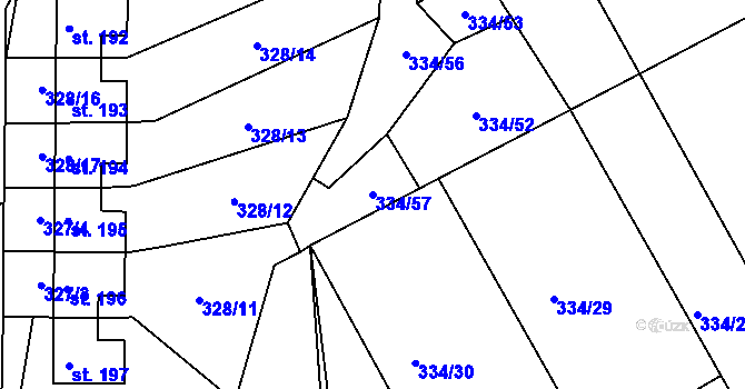 Parcela st. 334/57 v KÚ Bojanov, Katastrální mapa