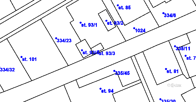 Parcela st. 93/3 v KÚ Bojanov, Katastrální mapa