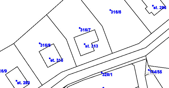 Parcela st. 313 v KÚ Bojanov, Katastrální mapa