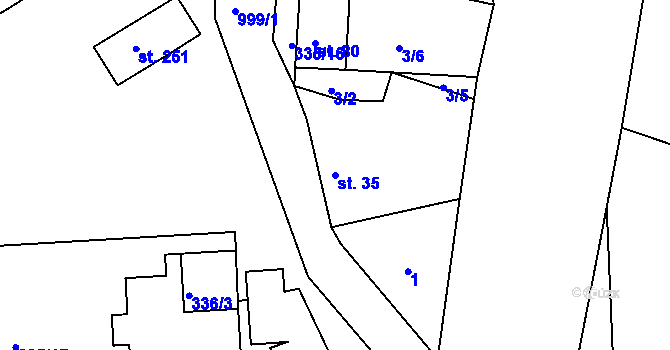 Parcela st. 35 v KÚ Bojanov, Katastrální mapa