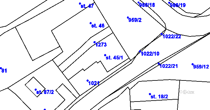 Parcela st. 45/1 v KÚ Bojanov, Katastrální mapa