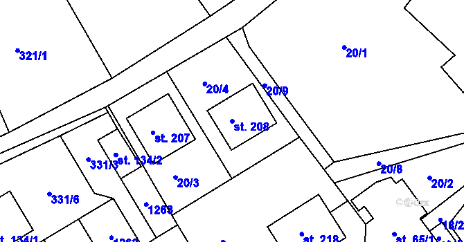Parcela st. 208 v KÚ Bojanov, Katastrální mapa