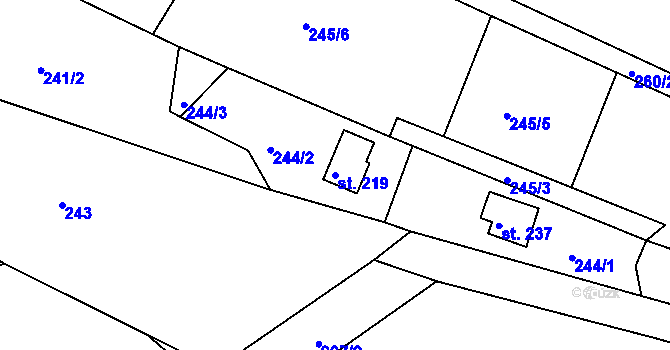 Parcela st. 219 v KÚ Bojanov, Katastrální mapa
