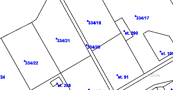 Parcela st. 334/20 v KÚ Bojanov, Katastrální mapa