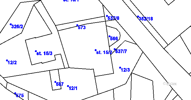 Parcela st. 15/2 v KÚ Horní Bezděkov u Bojanova, Katastrální mapa