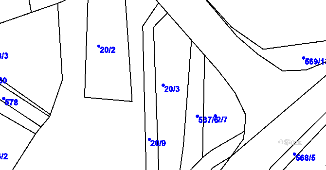 Parcela st. 20/3 v KÚ Horní Bezděkov u Bojanova, Katastrální mapa