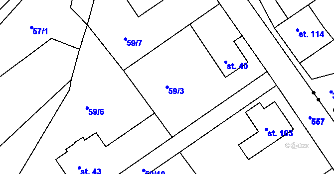 Parcela st. 59/3 v KÚ Horní Bezděkov u Bojanova, Katastrální mapa